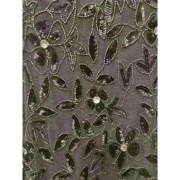 Adrianna Papell Floral Embroidered Beaded Godet Gown Dress, Lead Gray, Size 2P - Picture 5 of 9